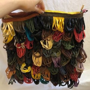 Leather colorful shoulder bag.